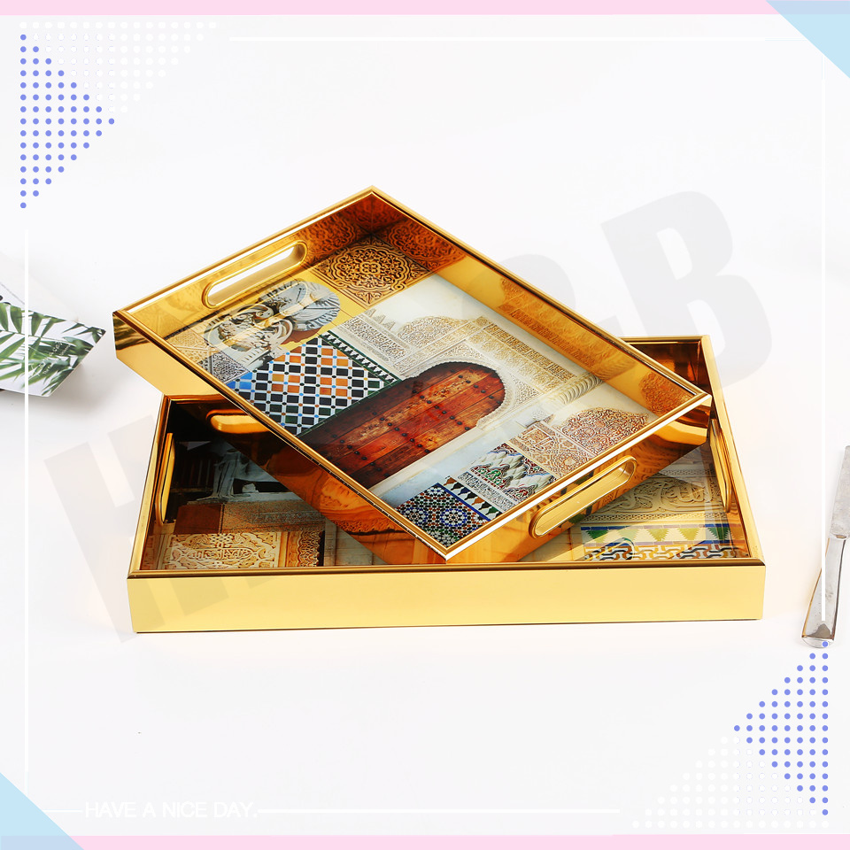 中东跨境热卖吸塑PET轻便托盘 竹木工艺食物茶盘塑料装饰盘新款 其他分类