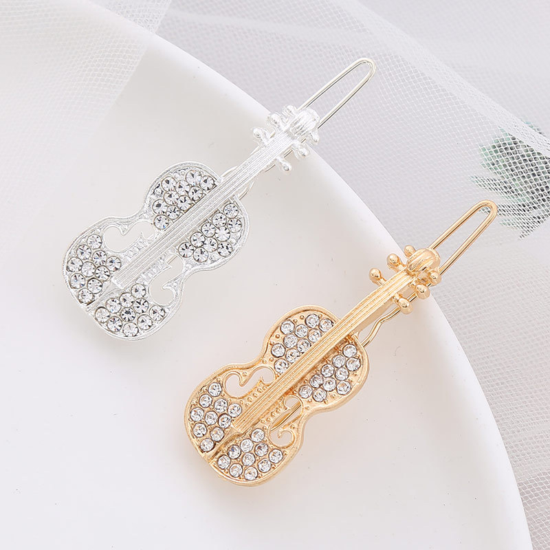 韩国时尚水钻金属小提琴发夹简约刘海碎发夹子少女气质一字夹边夹