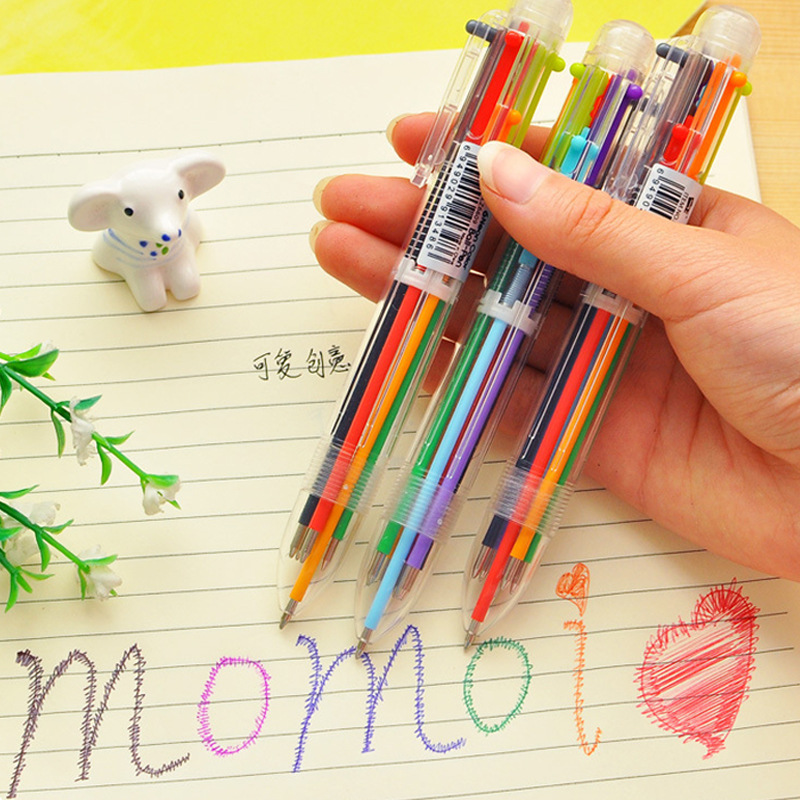 Creative and cute cartoon multi-color ballpoint pens, press pens, colorful personalized oil pens, stationery, 6-color pens wholesale details Picture