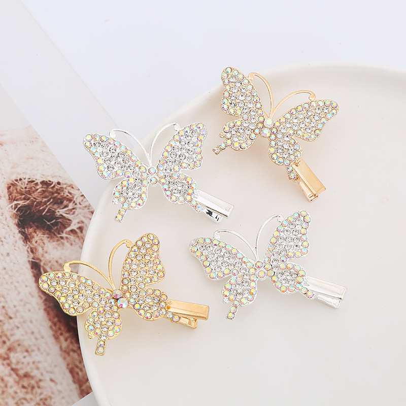 Korean super fairy butterfly water diamond hair clips with sweet girl bangs on the side and cute children's hair accessories by the seaside Specification image