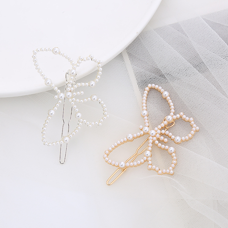 Korean pearl hairpins, women's side hair clips, broken clips, bangs, forehead frog buttons, girl's hair, butterfly, super fairy-like hairpins Application Scenario