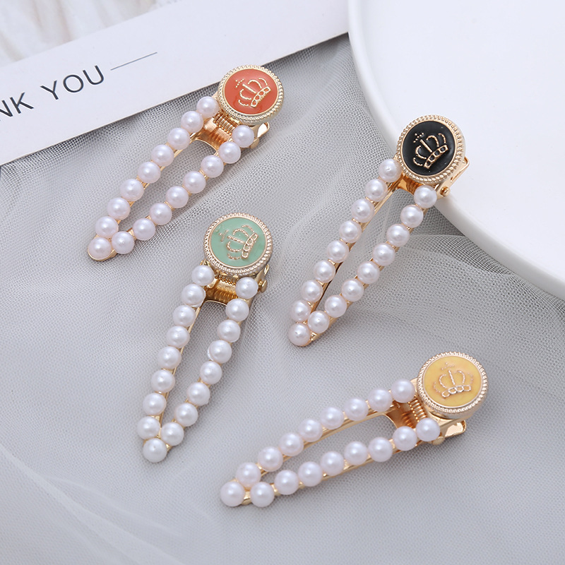 Japanese and Korean pearl crown pattern hairpin girl Liu Haihai clip temperament hairpin Korean headdress clip hairpin