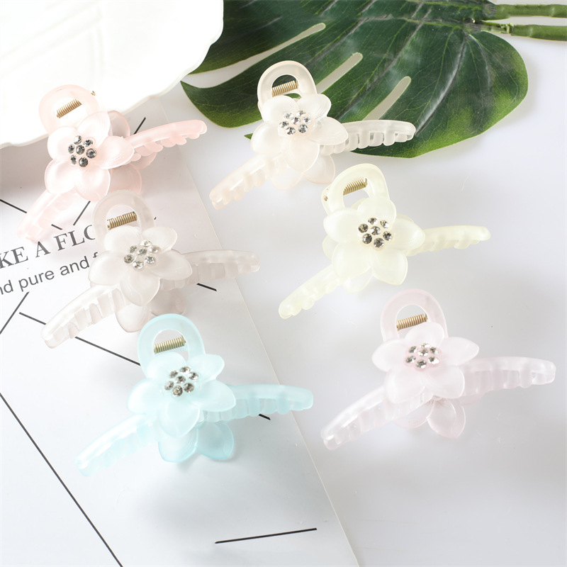 11cm欧美新款时尚发饰头饰 花朵抓夹发抓 磨砂透明果冻色甜美少女