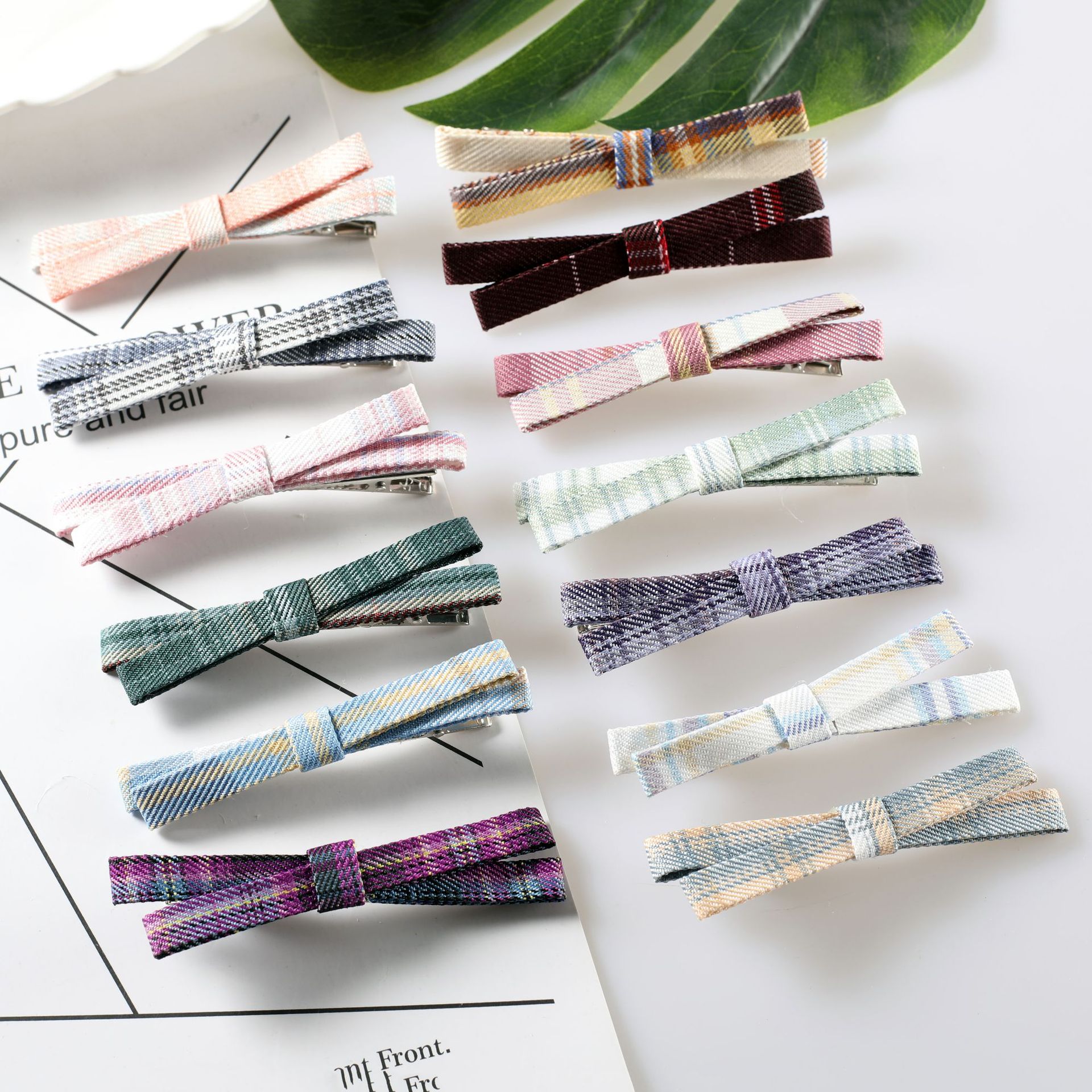 JK checkered hair clips, duckbill clips, crossed bow hair clips, hair accessories, uniform fabric, Korean style clips, headwear wholesale