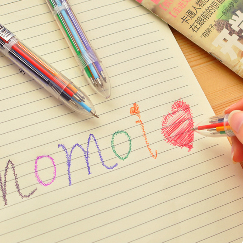 Creative and cute cartoon multi-color ballpoint pens, press pens, colorful personalized oil pens, stationery, 6-color pens wholesale Application Scenario