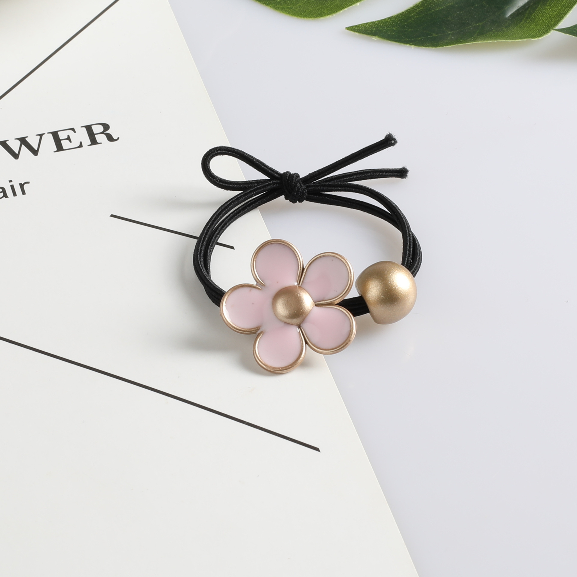 High-elasticity hair tie, golden bead large flower hair band, popular hair tie, hair tie, rubber band, two-yuan store supply Specification image