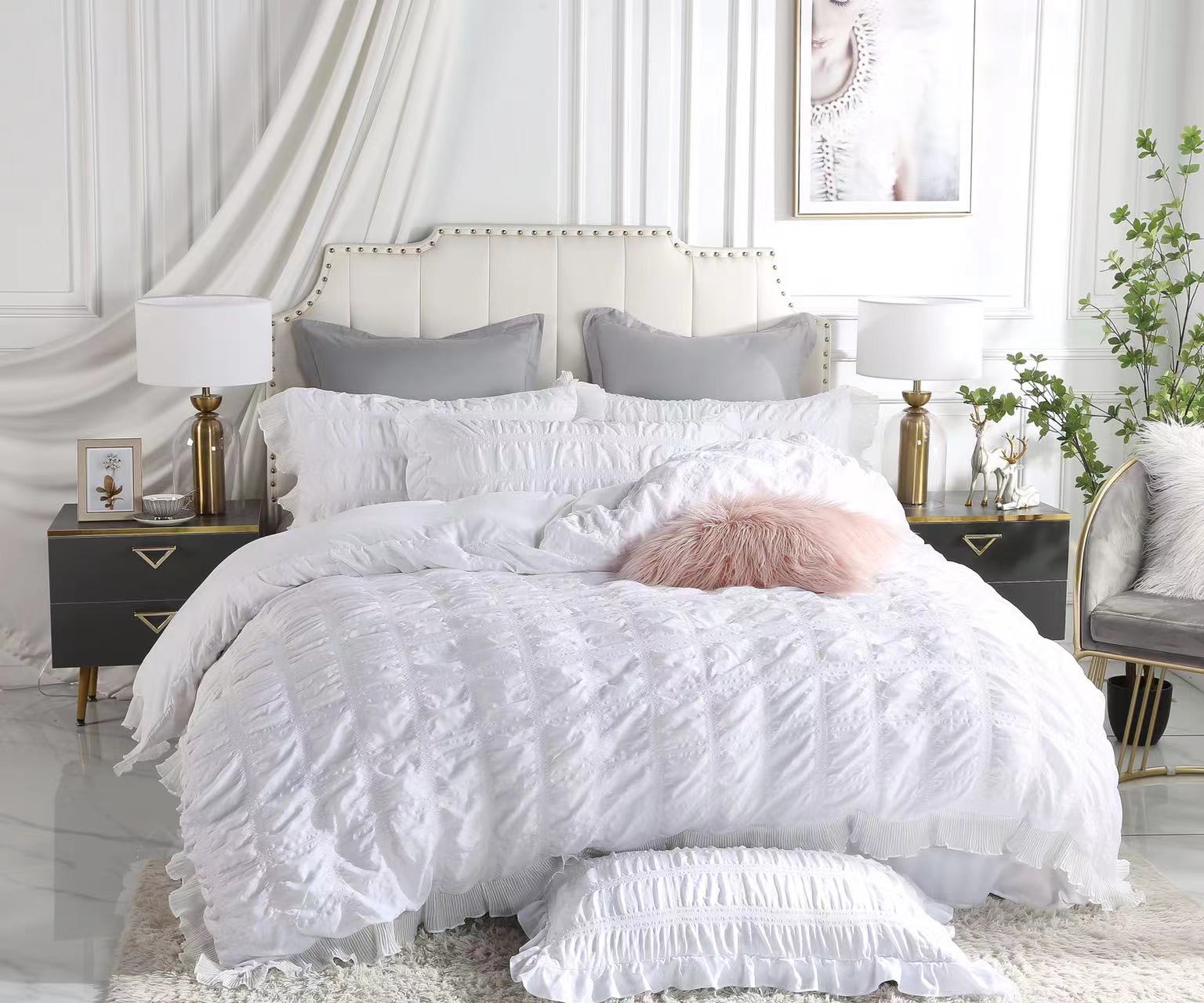Spring/Summer 2022 Korean-style puffercloth quilt cover in solid color, INS simple princess style, ruffled edge fresh bedding Item Picture