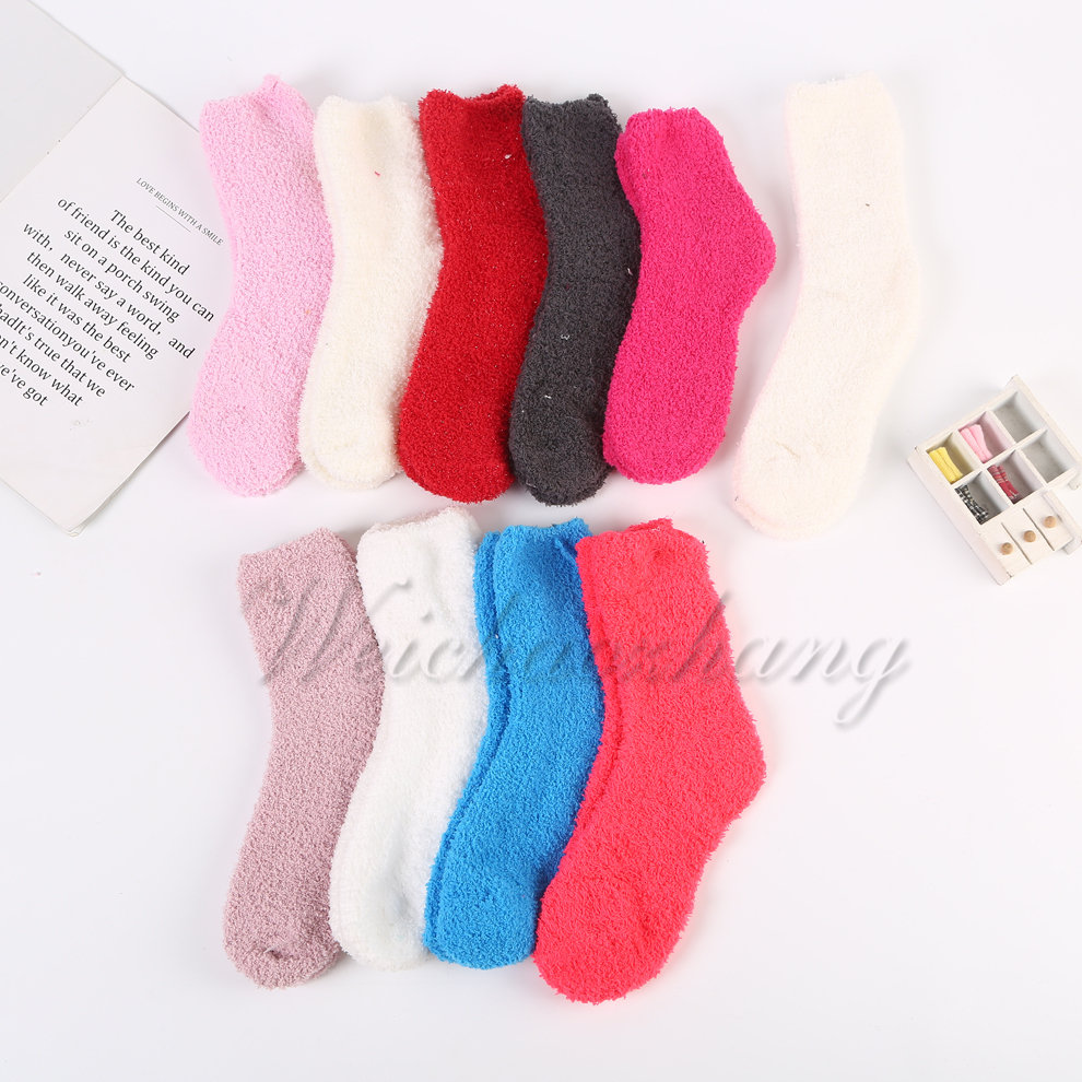 Colorful coral fleece socks for women, warm and cute for winter, sleep and home floor socks, fluffy mid-calf socks details Picture