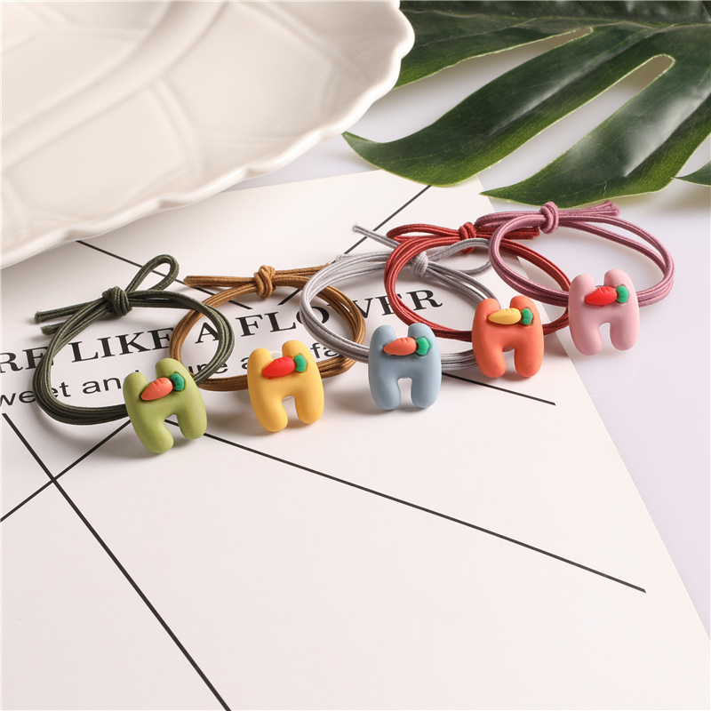 Japanese mori women wear hair accessories women wear hair rubber band cartoon letter H carrot color high stretch hair band