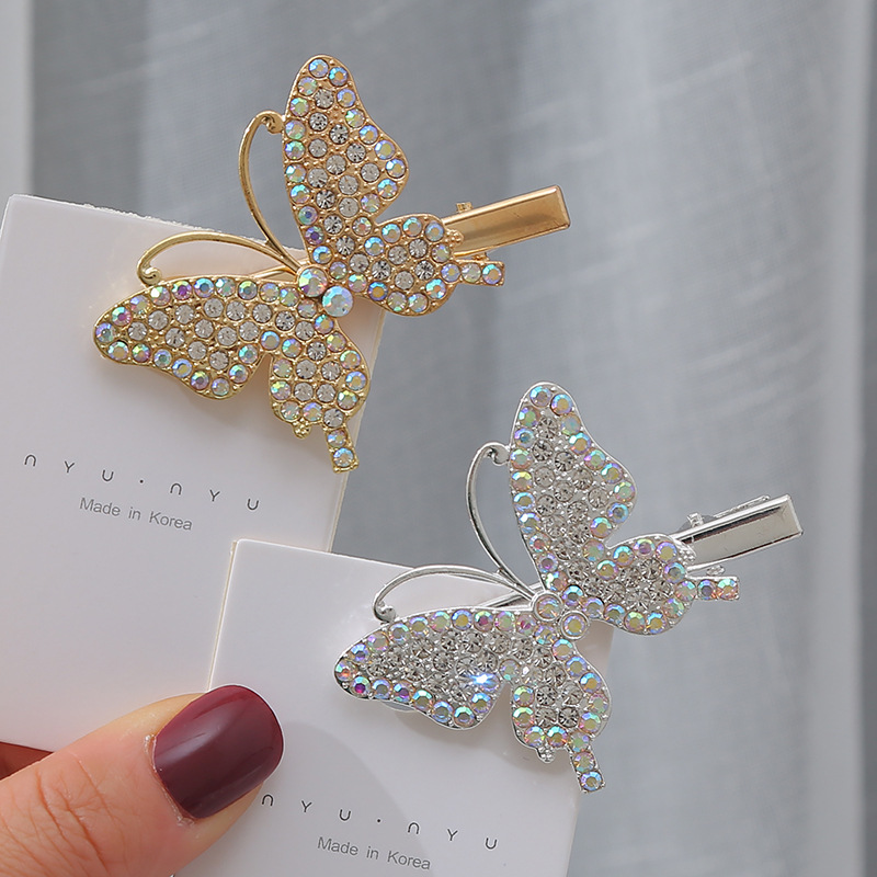 Korean super fairy butterfly water diamond hair clips with sweet girl bangs on the side and cute children's hair accessories by the seaside Application Scenario