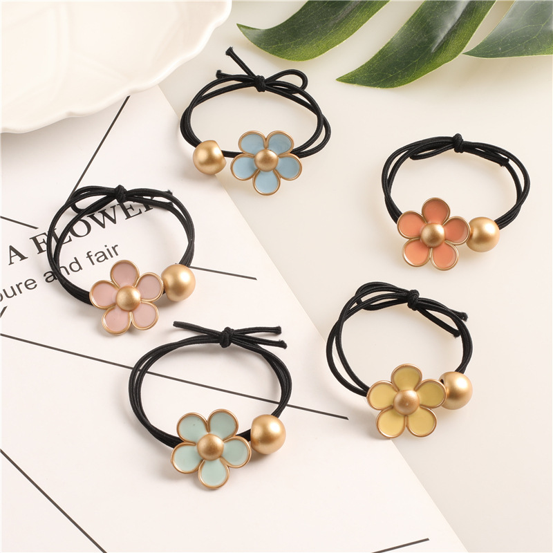 High-elasticity hair tie, golden bead large flower hair band, popular hair tie, hair tie, rubber band, two-yuan store supply details Picture