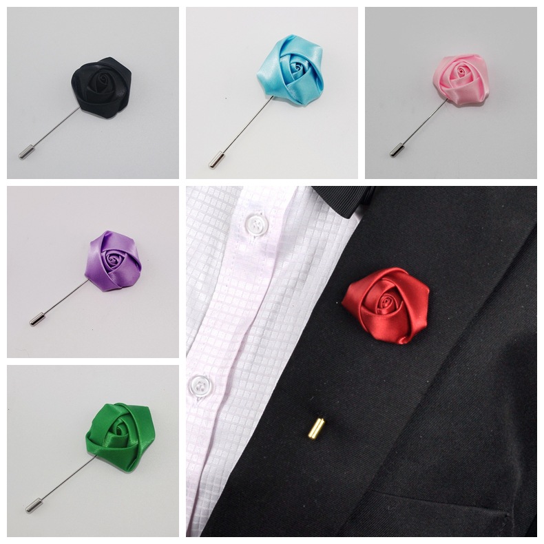 European and American ribbon rose men's banquet western dress pin brooch handmade cloth wedding flowers corsage