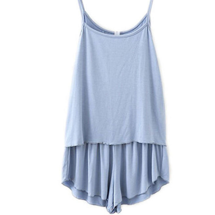 Summer new plus-size women's comfortable and simple spaghetti-strap home wear and pajamas two-piece loose shorts set Item Picture