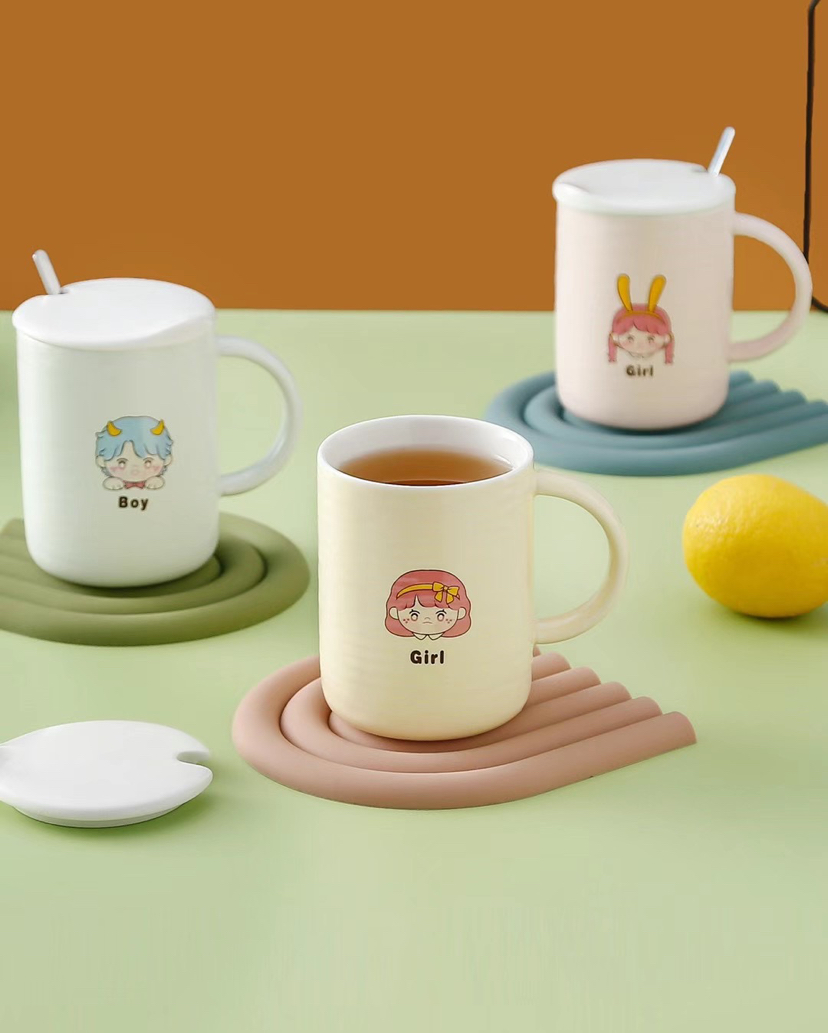 Hot selling small fresh ceramic cup with lid and spoon coffee cup cute girl water mug mug thumbnail