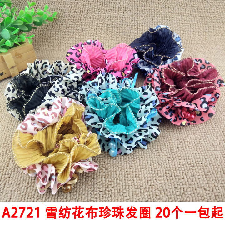 A2721 Chiffon floral fabric pearl hair band, thick hair rope, hair tie, hair accessory, hair flower bun, two-yuan store accessory