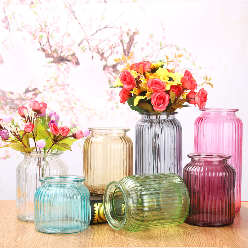 创意玻璃花瓶现代简约花瓶插花瓶水培花瓶家居竖纹装饰花瓶摆件