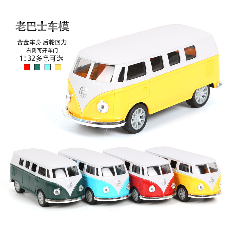 仿真复古巴士模型合金回力经典老巴士儿童玩具蛋糕烘焙模型车摆件图