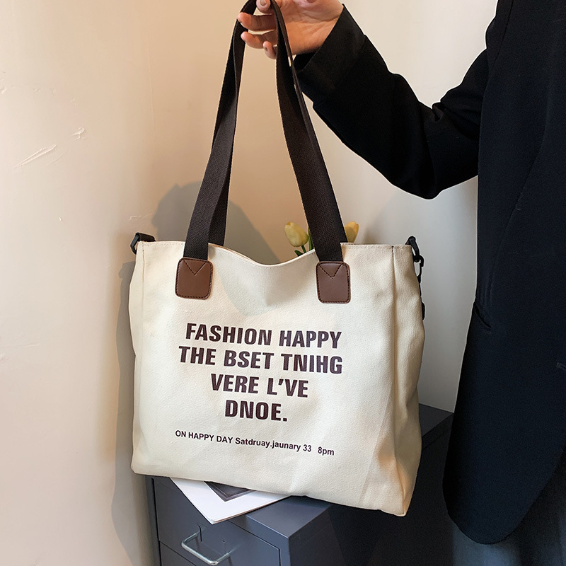 Retro large capacity canvas bag female 2022 new casual college style cross-body bag college student portable tote bag