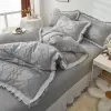 2022 Korean Style Cut Flower Bed Sheet Four-piece Set, white ruffled washed cotton, INS style light luxury bedding Application Scenario