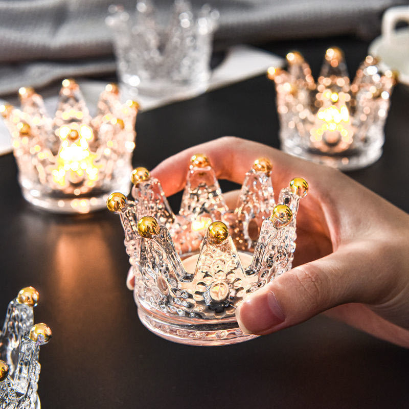 品秀皇冠玻璃烛台摆件首饰架 创意水晶玻璃烛台图