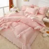 2022 Korean Style Cut Flower Bed Sheet Four-piece Set, white ruffled washed cotton, INS style light luxury bedding details Picture