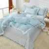 2022 Korean Style Cut Flower Bed Sheet Four-piece Set, white ruffled washed cotton, INS style light luxury bedding Item Picture