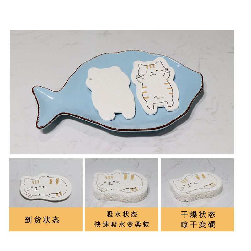 Natural non-stick oil wood pulp sponge, dishwashing brush, cleaning cloth, kitchen compressed sponge, printing cartoon, bath absorbent cotton Application Scenario
