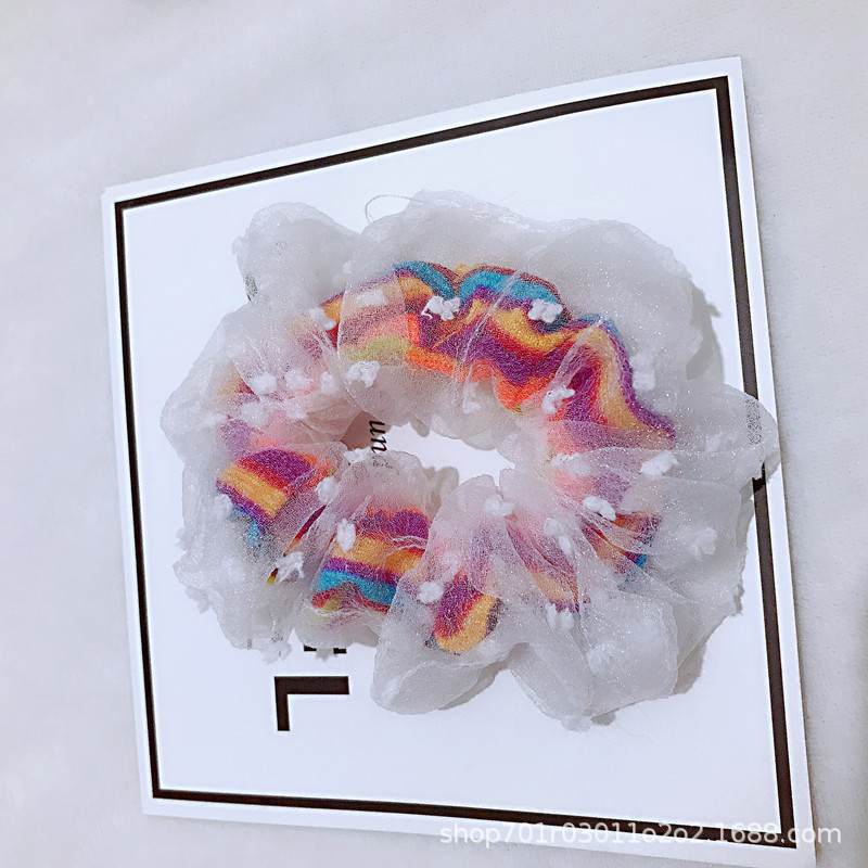The Korean version of the popular rubber band female solid-color hair tie is super ethereal and sweet. The new rainbow mesh large intestine hair band for women Application Scenario