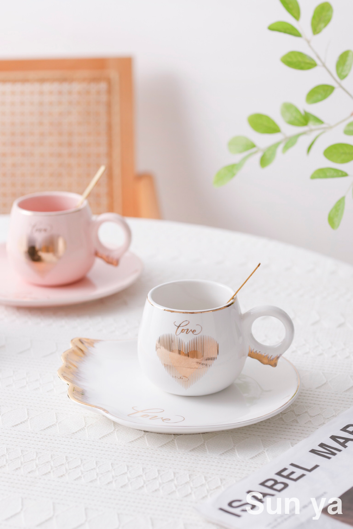 New creative ceramic cup lovers wings coffee cup saucer office water cup thumbnail