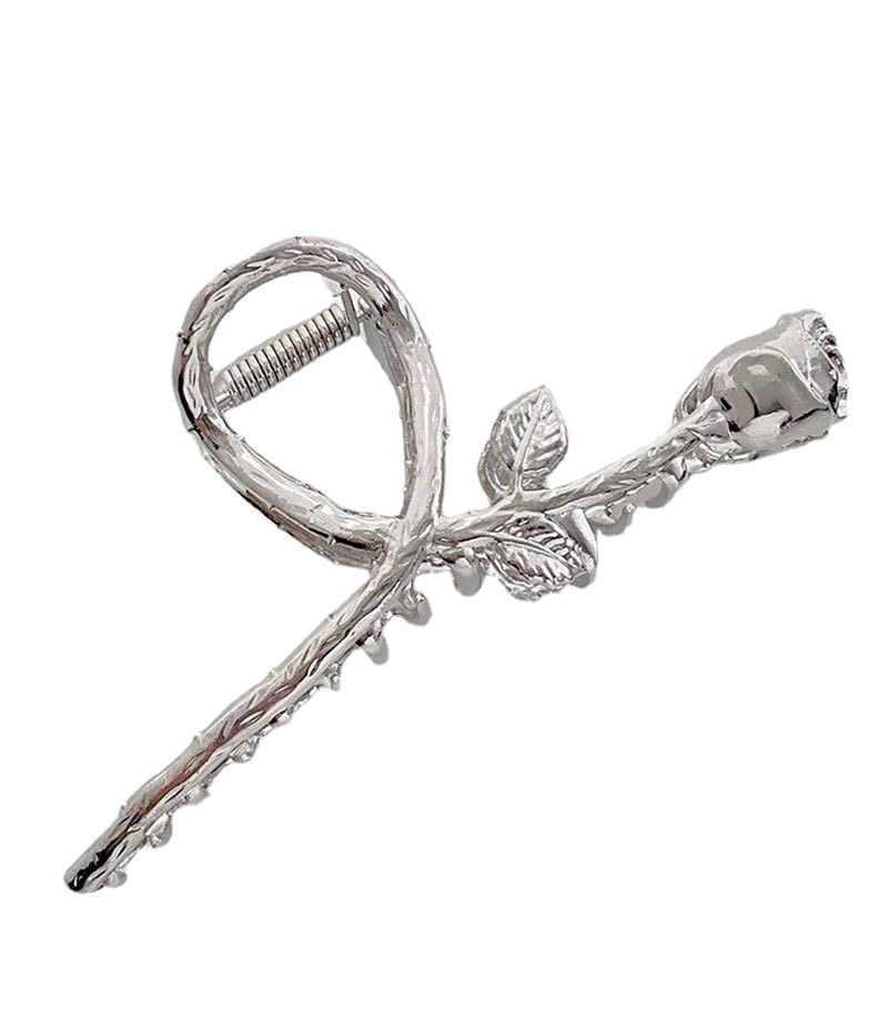 Shark clip Rose metal silver hair clip back head hair card antler premium hair accessories Large