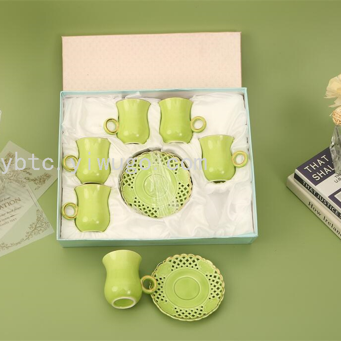 Finger Cup Saucer Moonlight Cup CAWA Cup Ceramic Tea Cup Glass Arabic Coffee Cup Set Daily Red tea cup thumbnail
