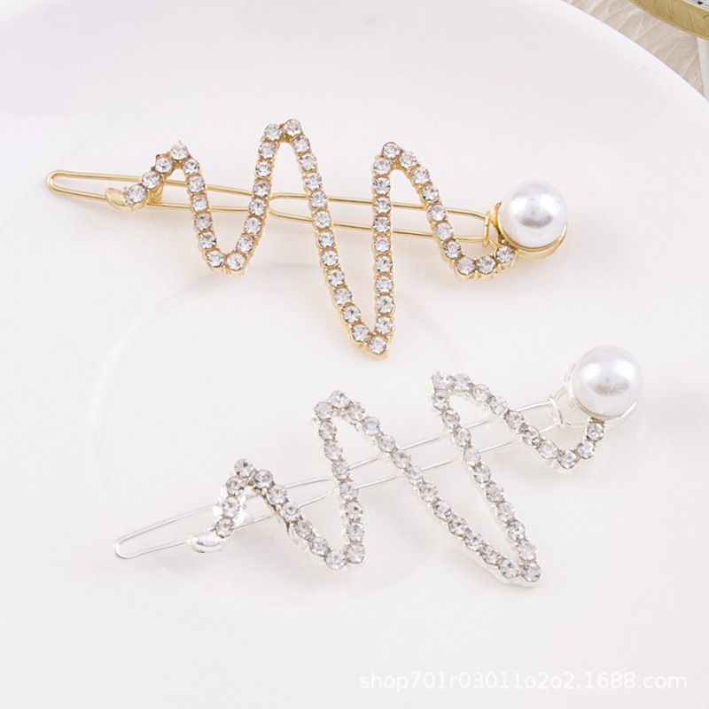 Moda coreana tiara clip para el pelo adulto strass wave serpentine pearl clip de una palabra franja clip de borde accesorios para el cabello details Picture