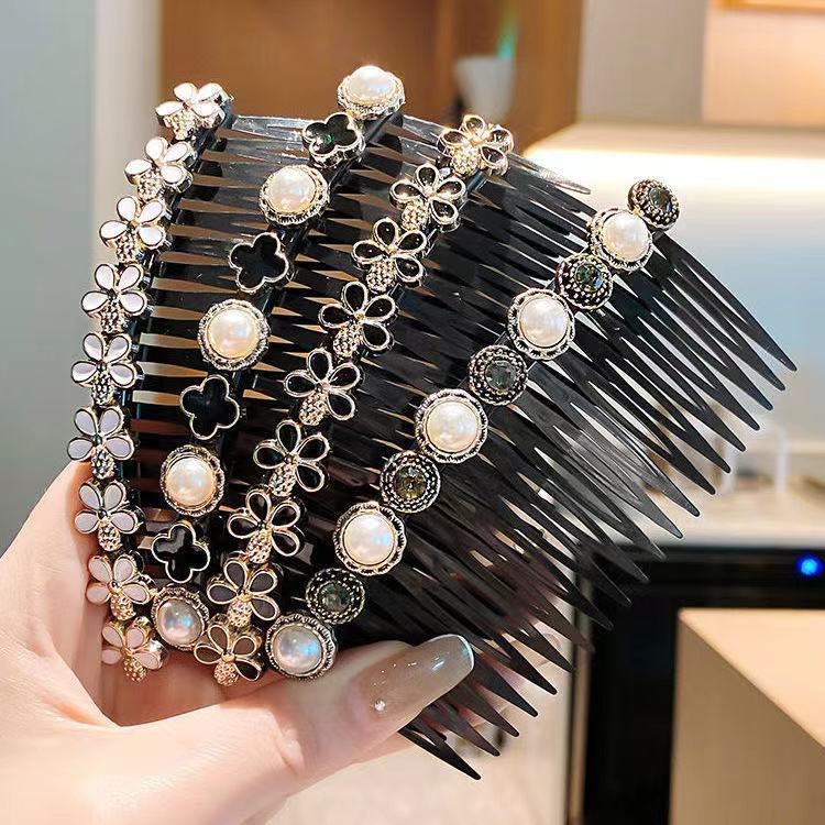 European and American fashionable pearl hair bands, shiny Baroque rhinestone hair accessories, four-leaf clover hair clips, heavy industry popular adult hair accessories Specification image