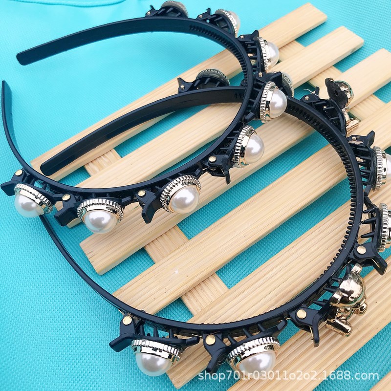 Korean-style fashionable multi-layered woven pearl hair bands with compartments, small braided hair clamps, and trendy hair tie hair accessories details Picture