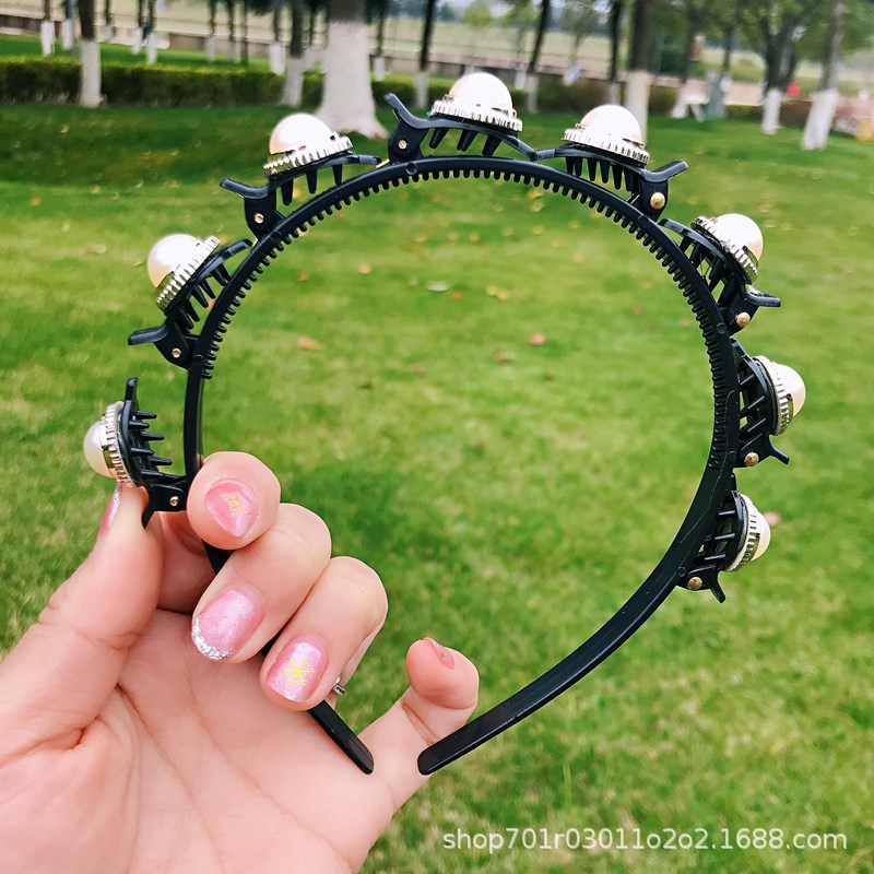 Korean-style fashionable multi-layered woven pearl hair bands with compartments, small braided hair clamps, and trendy hair tie hair accessories