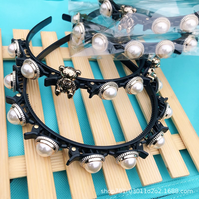Korean-style fashionable multi-layered woven pearl hair bands with compartments, small braided hair clamps, and trendy hair tie hair accessories Item Picture