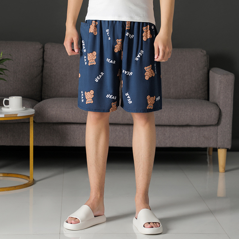 Men's summer cotton silk shorts, capri pants, large size, loose, casual, breathable pajama pants, thin outerwear, mid-length pants, artificial cotton Specification image