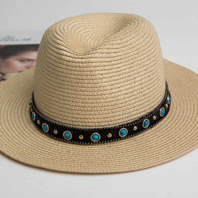 Factory direct sales of men's and women's top hats, jazz hats, retro small accessories, European and American style sapphire hats, decorative belts details Picture