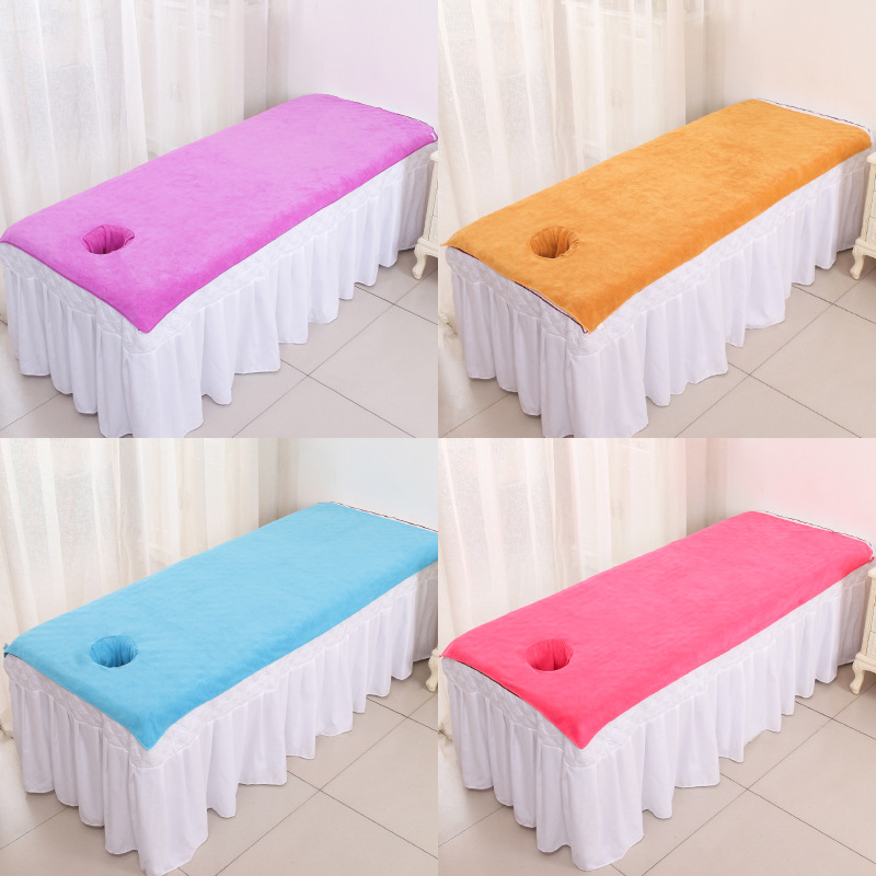 厂家批发超细纤维浴巾美容院带洞铺床巾足浴按摩开孔床单印logo