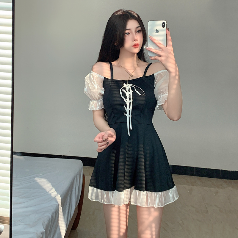 Swimsuit women's dress style one-piece conservative slimming Korean ins style pure desire small chest gathering fairy style hot spring swimming outfit