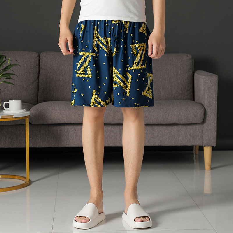 Men's summer cotton silk shorts, capri pants, large size, loose, casual, breathable pajama pants, thin outerwear, mid-length pants, artificial cotton Item Picture