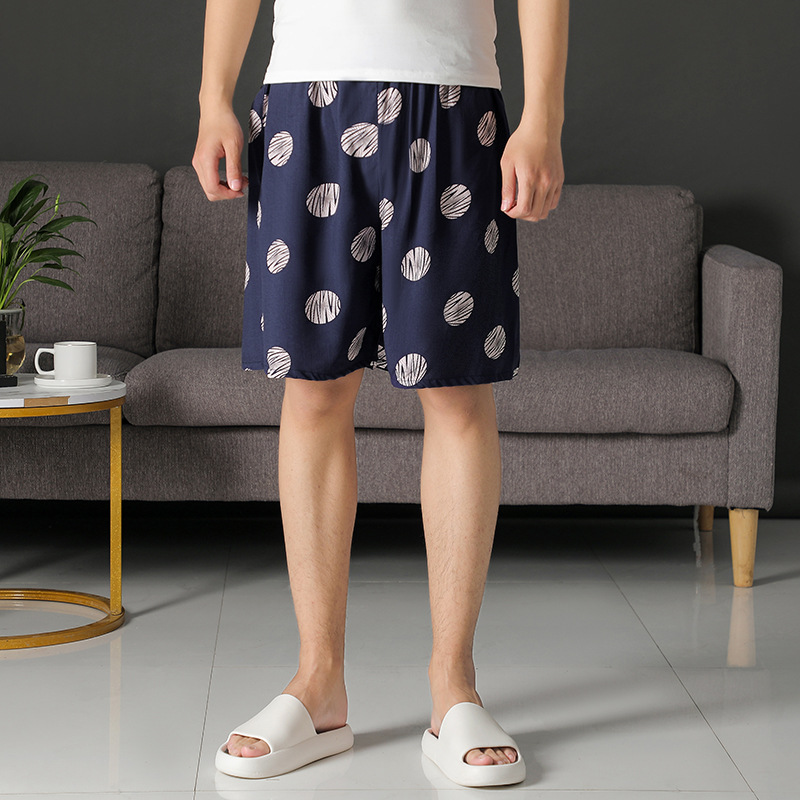Men's summer cotton silk shorts, capri pants, large size, loose, casual, breathable pajama pants, thin outerwear, mid-length pants, artificial cotton details Picture