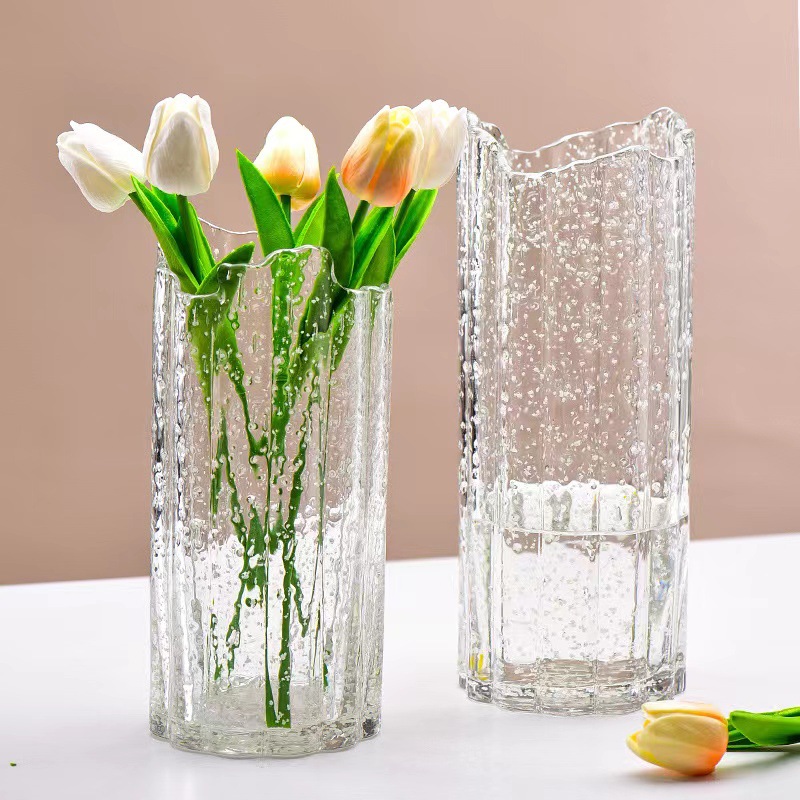 北欧 ins风网红水母夜光玻璃花瓶透明水波纹花瓶插花客厅餐桌摆件图