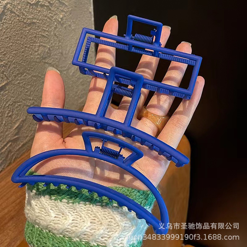 新款金属克莱因蓝色系抓夹发夹女后脑勺优雅气质大发抓磨砂鲨鱼夹