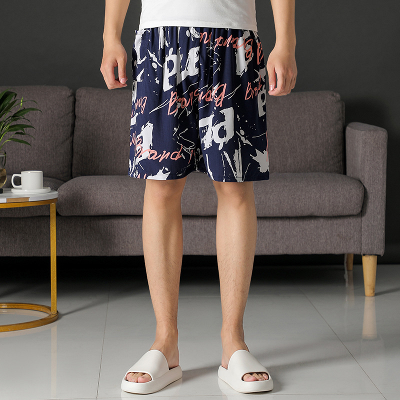 Men's summer cotton silk shorts, capri pants, large size, loose, casual, breathable pajama pants, thin outerwear, mid-length pants, artificial cotton
