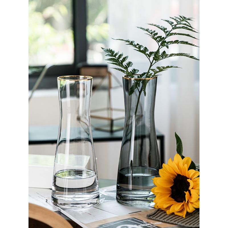 欧式创意简约玻璃花瓶透明水养植物鲜花玫瑰百合花瓶干花插花摆件