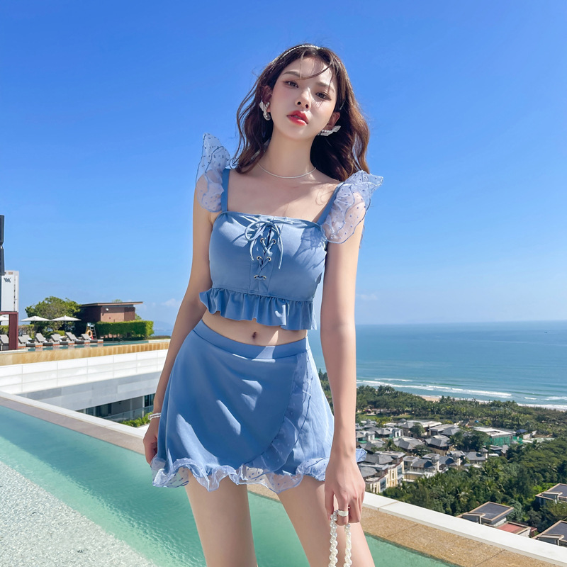 Swimsuit women's skirt style split, conservative and fresh, student's small chest gathered to look slimmer, Korean Instagram girl hot spring swimsuit Specification image