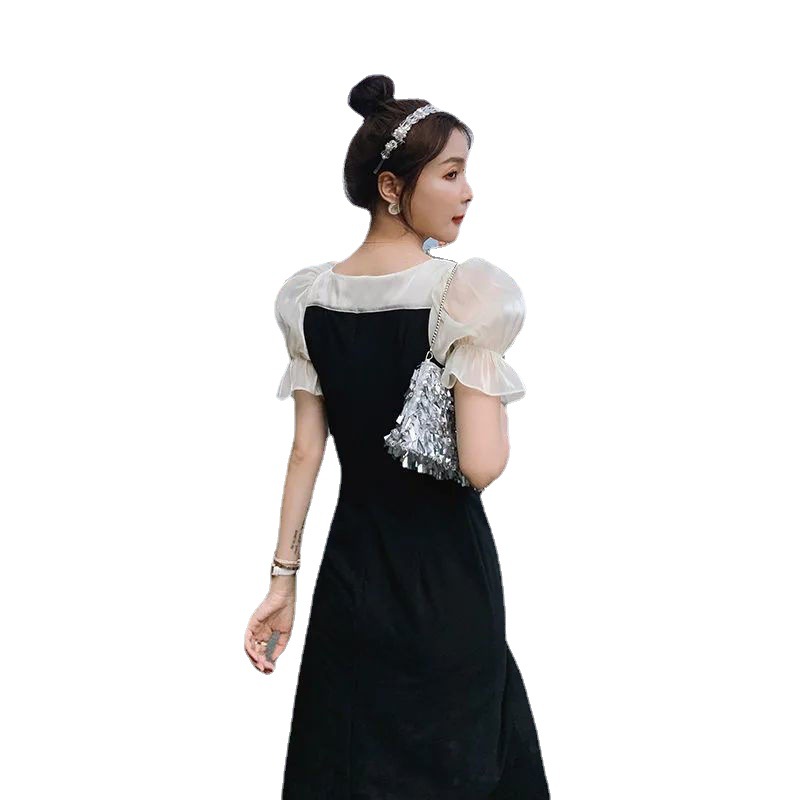 Black dress for women 2022 summer slimming short-sleeved dress for women, versatile summer dress for women, mid-length style Item Picture