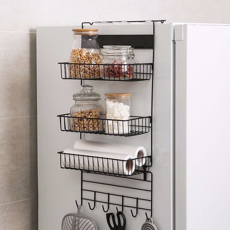 Kitchen storage rack, refrigerator side hanging rack, household comprehensive wall-mounted condiments, cling film, bathroom non-drilling storage rack
