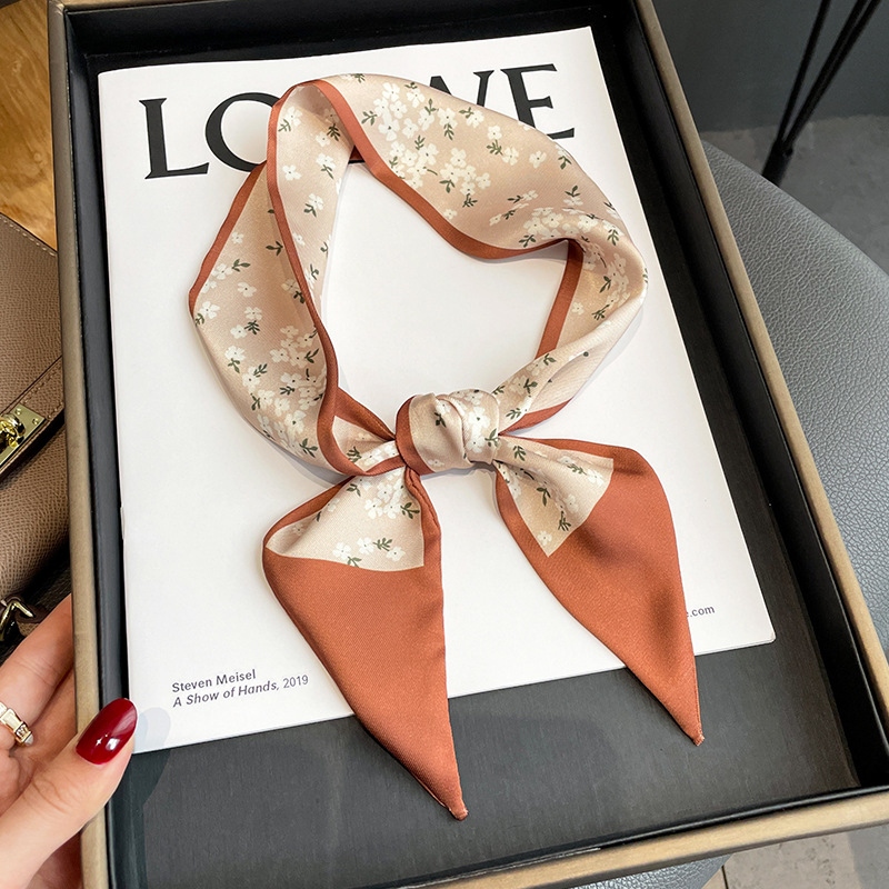 Flower Korean Version Small Floral Pattern Decoration Collarbone Scarf Thin Narrow Long Headband Neck Dual-Use Fashion Tie Bag Specification drawing